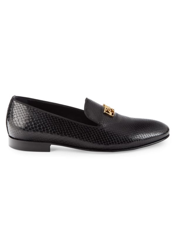 cavalli CLASS Logo Snake Embossed Leather Loafers